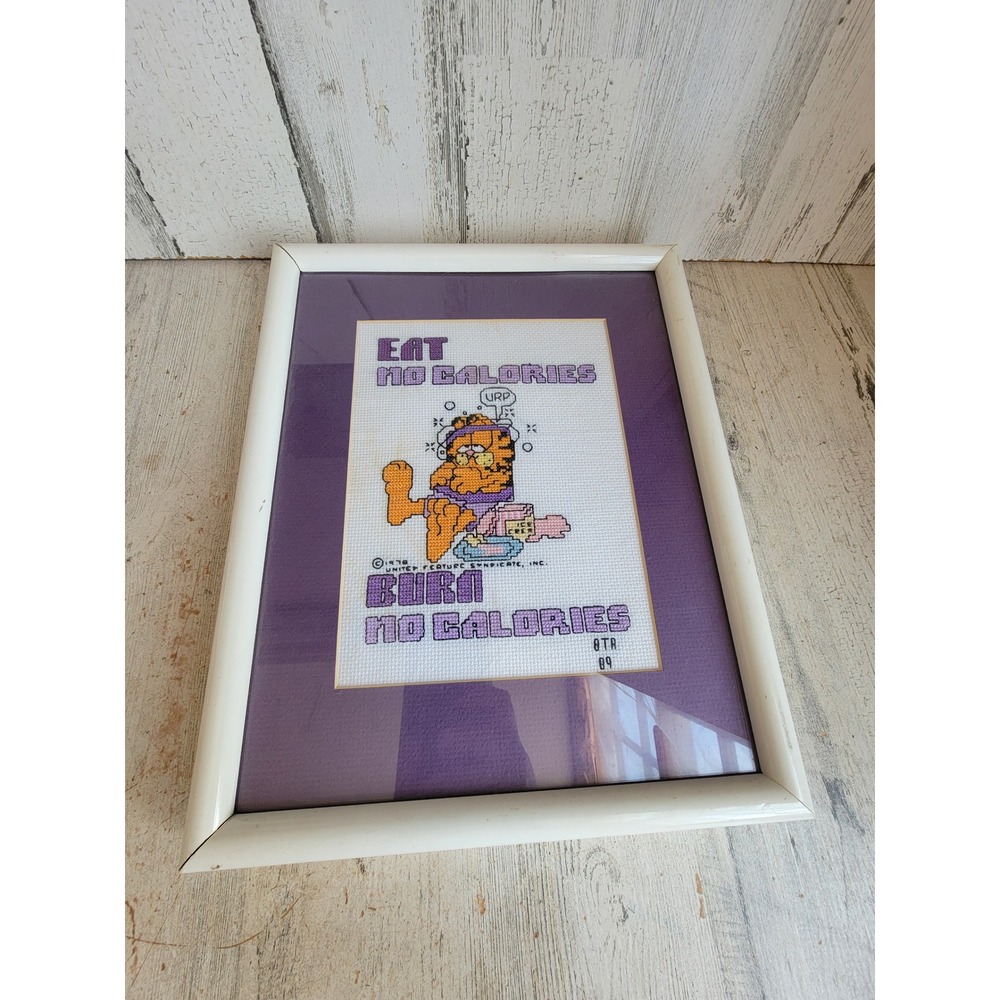 Garfield no calories for no calories praying vintage cross stitch home decor
